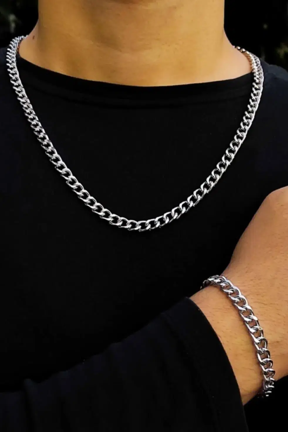 Gurmet Çelik Erkek Kolye ve Bileklik Seti Kalın 6 mm H081S