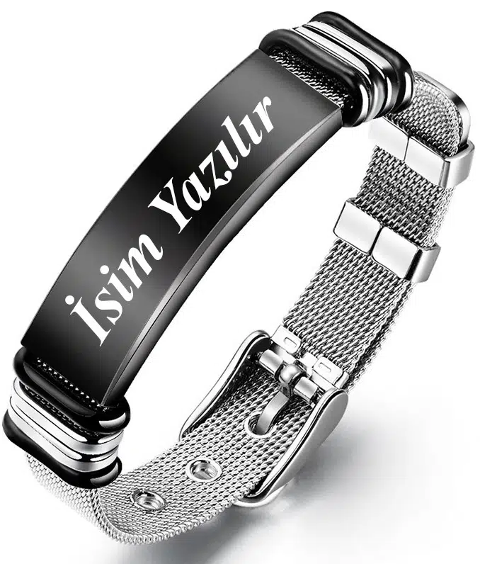 Kişiye Özel İsimli Hasır Kemer Kordon Çelik Erkek Bileklik scb13s
