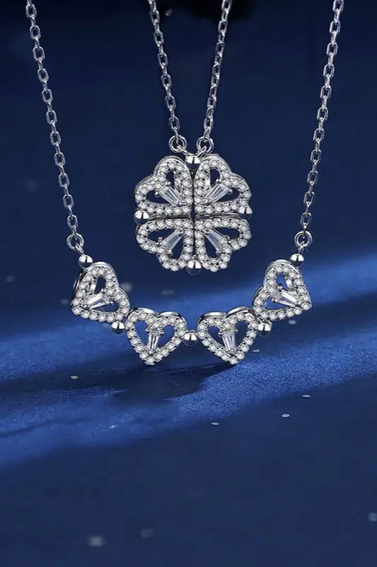 Yonca ve Kalpli Kadın Çelik Kolye 2 Farklı Kullanım Şekli eck46 